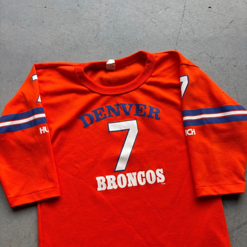 Vintage 80s Denver Broncos John Elway 7 Hutch Jersey Kids Medium Orange NFL